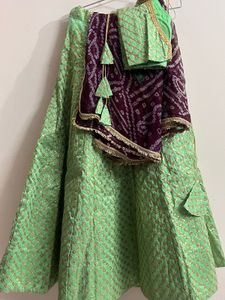 Green &amp; Gold Lehenga Choli Set