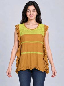 Bohemian Mustard Yellow Top with Ruffle Sleeves