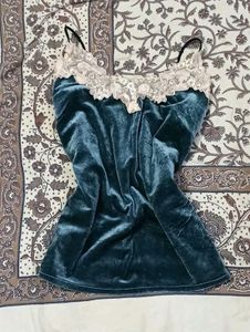 Velvet Cami with Lace Trim