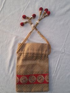 Gold &amp; Red Potli Bag