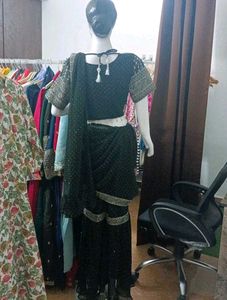 Designer Black Sequined wrap saree