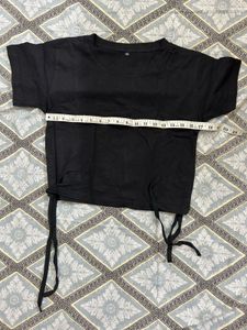 Black Cropped T-Shirt with Tie Detail