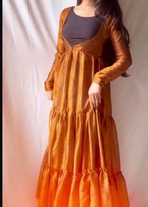 Elegant Orange Tiered Maxi Dress