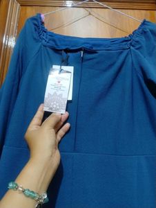 Elegant Blue Long Sleeve Wrap Dress