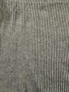 Gray Ribbed Knit Top with Pearl Detail