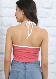 Shein Fitted Halter Tie-Up Neck Contrast Top