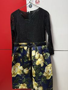 Elegant Black Lace Dress with Floral Skirt
