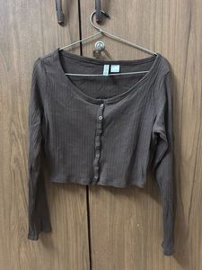 Ribbed Button-Up Crop Top