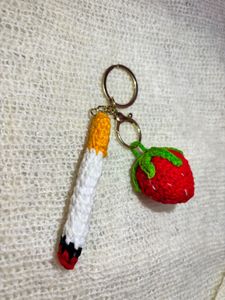 Crocheted Cigarette &amp; Strawberry Keychain