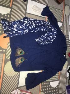 Blue Kurta with Butterfly Scarf and earrings free