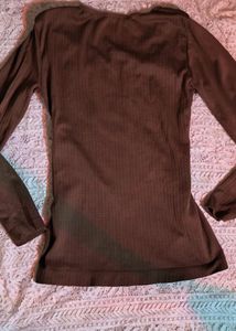 Brown Ribbed Long Sleeve Top