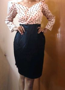 MISH Vintage Polka Dot Satin Midi Dress