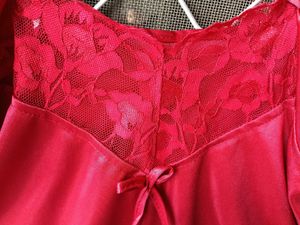 Red Satin Nightie with Lace Trim