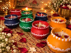 Set of 2 Decorative Terracotta Kalash Candles