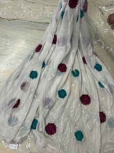 White fabric with Floral Embroidery
