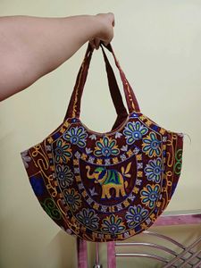 Embroidered Tote Bag with Elephant Design