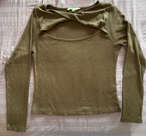 Olive Green Ribbed Cutout Top