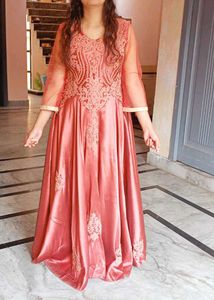 Very Beautiful Embroidery Silk Satin Gown