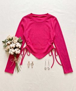 Hot Pink Drawstring Crop Top