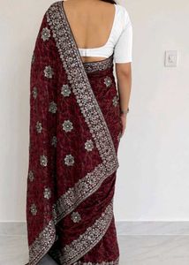 Maroon Saree with Silver Embellishments