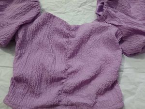 Purple Textured Puff Sleeve Top