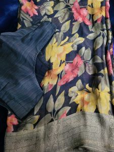 Beautiful Floral &amp; Polka Dot Saree with Blouse