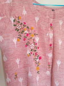 Pink Embroidered Cotton Kurta