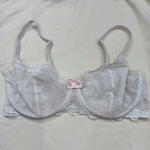 🥰 Lace Balconette Bra with Pink Bow