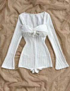 NEW Chic White Textured Long Sleeve jumpsui