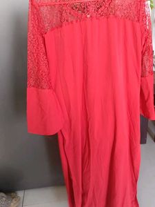Red Lace Sleeve Kurta