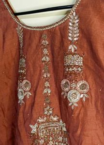 Elegant Rust Embroidered Kurta