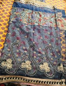supernet party wear Saree with Embellished Blouse