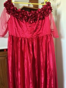 Stunning Red Off-Shoulder Floral Gown