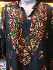 Black Multi Colored Chikankari Kurti Set
