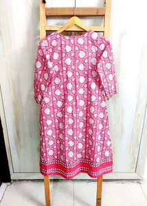 Pink Floral Print Cotton Kurta Size-34