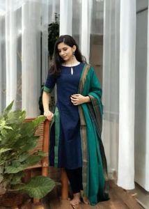Navy Blue Kurta Set with Teal Dupatta