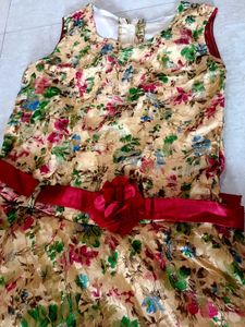 Floral Girls Dress with Red Belt