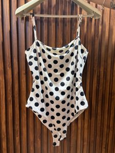 Retro-Style Polka Dot Bodysuit with Adjustable Str