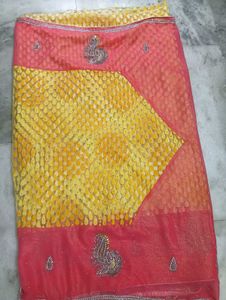 Beautiful Yellow &amp; Pink Embellished Saree