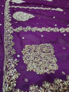 Purple zaridozi work and chiffon fabric Saree