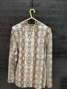 Stylish Snake Print Mock Neck Top