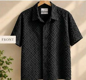 Textured Black Short Sleeve Shirt