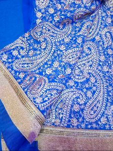 Elegant Blue Heavy Embroidered Saree