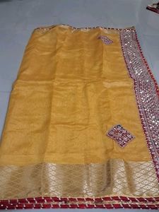 Beautiful Yellow Embellished Saree