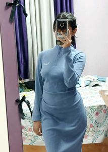 Light Blue Ribbed Zipper Dress xl size