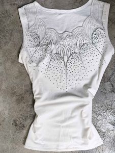 White Embellished Sleeveless Top