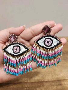 Evil Eye Beaded Tassel Earrings