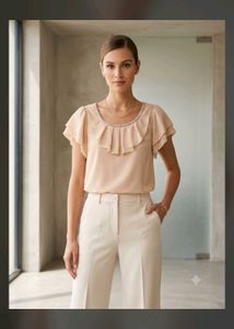 Elegant  Ruffled Blouse  Embellished Neck