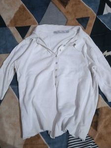 Cream Collared Long Sleeve Top