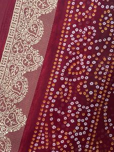 New🔥Maroon Bandhani Saree with Gold Border